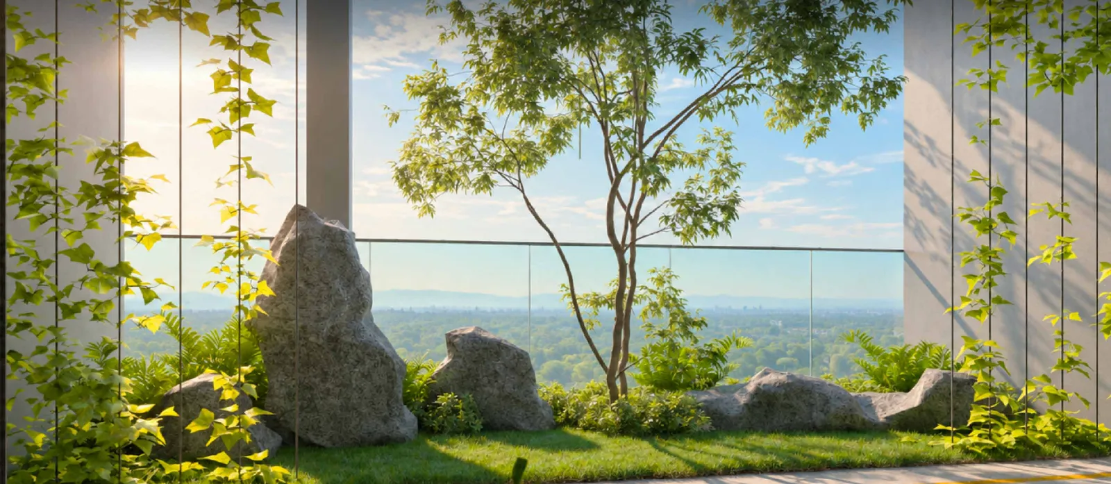 MABA Suitez hanging garden with climbing plants, boulders and a view over the city, artist's impression