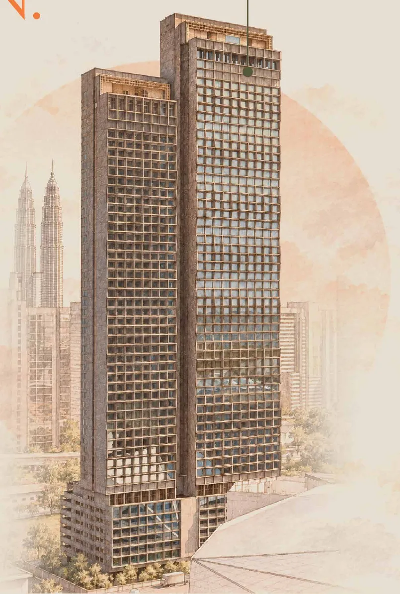 MABA Suitez Tower A and Tower B with the Petronas Twin Towers behind, artist's impression