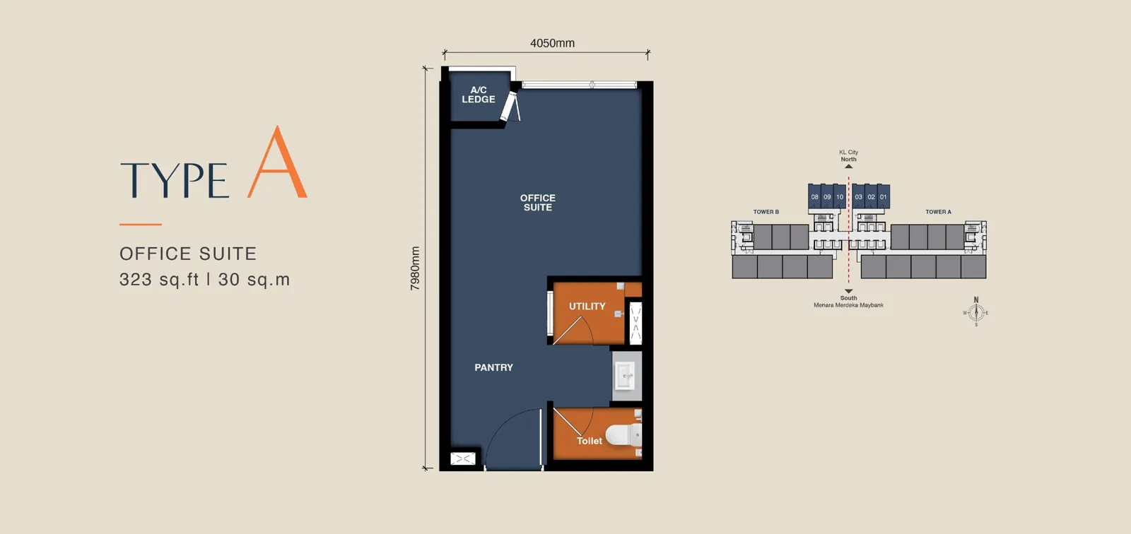 MABA Suitez unit plan Type A, 323 sq ft, office suite (studio)